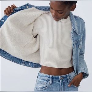 Zara | NWT Thick Sherpa Lined Fitted Denim Jacket